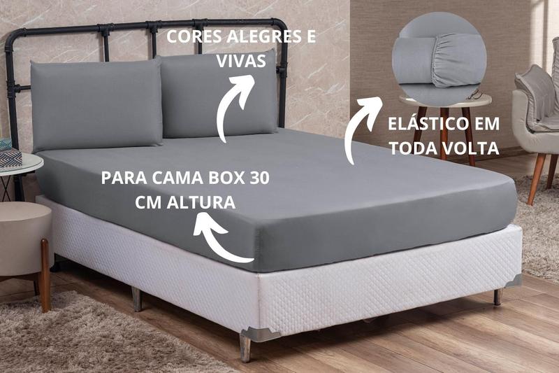 Imagem de Jogo Lençol de Cama Solteiro 2 peças 30CM Altura Liso Cama Box Infantil com Elástico