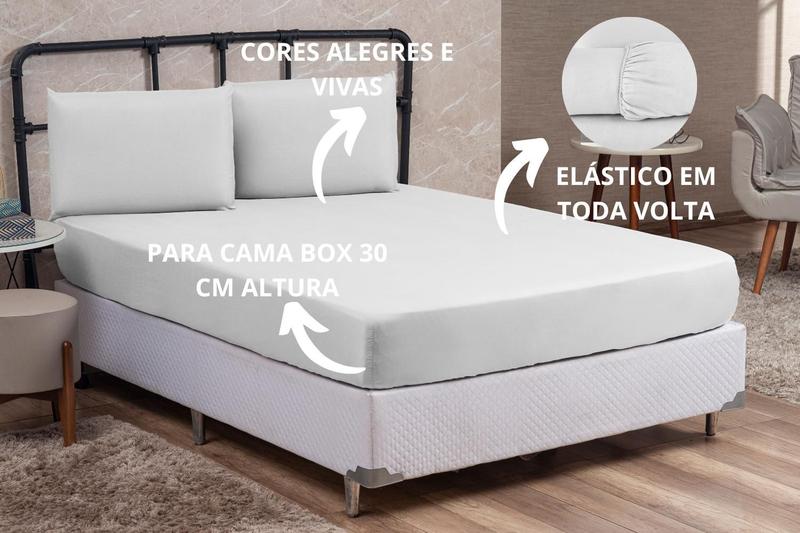 Imagem de Jogo Lençol de Cama Solteiro 2 peças 30CM Altura Liso Cama Box Infantil com Elástico