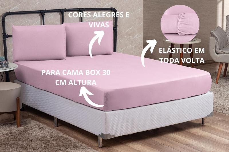 Imagem de Jogo Lençol de Cama Solteiro 2 peças 30CM Altura Liso Cama Box Infantil com Elástico