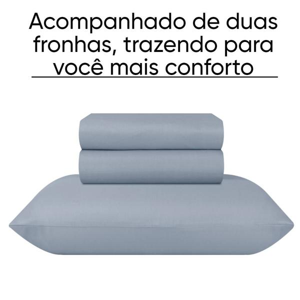 Imagem de Jogo Lençol Microfibra Cama Casal Duplo Paco Milano Cor:Azul Nevoeiro