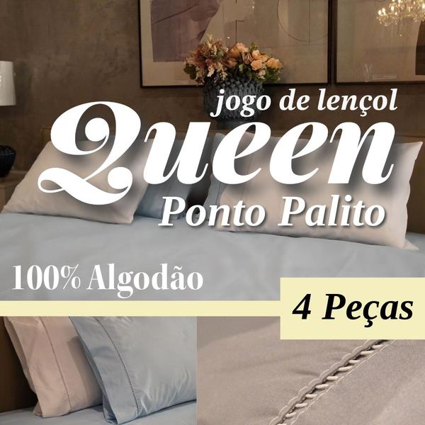 Imagem de Jogo Lençol Queen 4 Peças 180 Fios Ponto Palito 100% Algodão