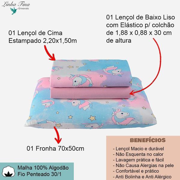 Imagem de Jogo Lençol Solteiro 3 Peças Cama Box 200 Fios - Infantil