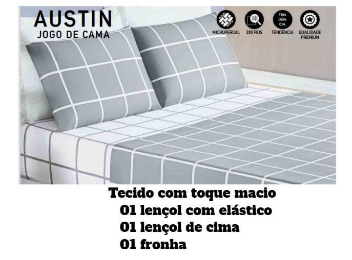 Imagem de Jogo Lençol Toupa de Cama Solteiro 3 pçs Micropercal AUSTIN XADREZ GRID 20 FIOS