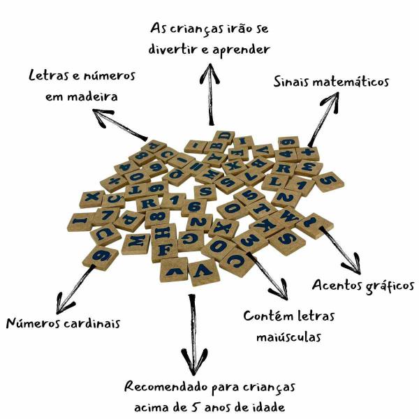 Imagem de Jogo Letras e Numeros em Madeira Educativo 80 Peças