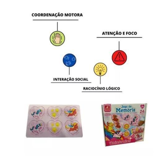 Imagem de Jogo Memória Educativo Unicórnio Madeira 24Pçs Brincadeira