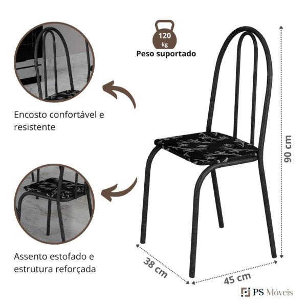 Imagem de Jogo Mesa Jantar Cozinha Quadrada 4 Cadeiras Ferro Resistente C/ Assento Ps Móveis