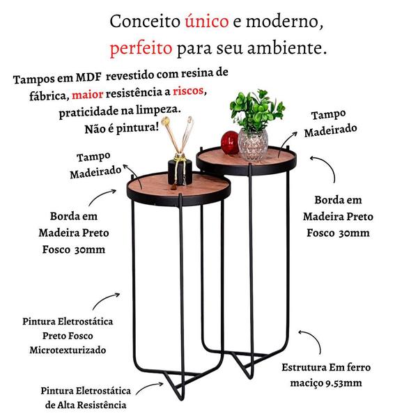 Imagem de Jogo Mesa Lateral Apoio Conjunto Canto Madeirado Pequena Redonda Ambiente Sala Estar Recepção