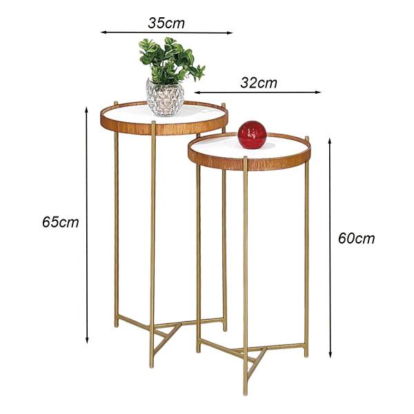 Imagem de Jogo Mesa Lateral Apoio Conjunto Canto Redonda Pequena Rustico Ambiente Recepção Sala Estar