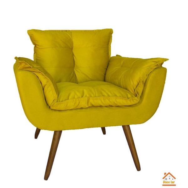 Imagem de Jogo Namoradeira e 2 Poltronas Estofadas Sala de Visitas Opala Suede Amarelo - DL Decor