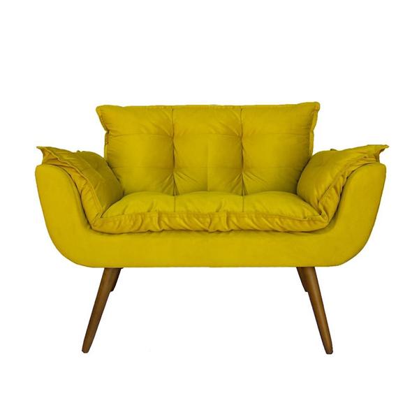 Imagem de Jogo Namoradeira e 2 Poltronas Estofadas Sala de Visitas Opala Suede Amarelo - DL Decor