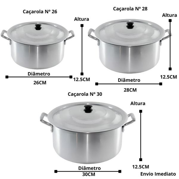 Imagem de Jogo Panelas 3 Caçasrolas Alumíno N 26 28 30 Kit 3