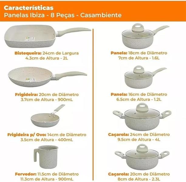 Jogo Panelas Antiaderente Revestimento Cerâmica Vanilla - casambiente Imagem de Jogo Panelas Antiaderente Revestimento Cerâmica Vanilla