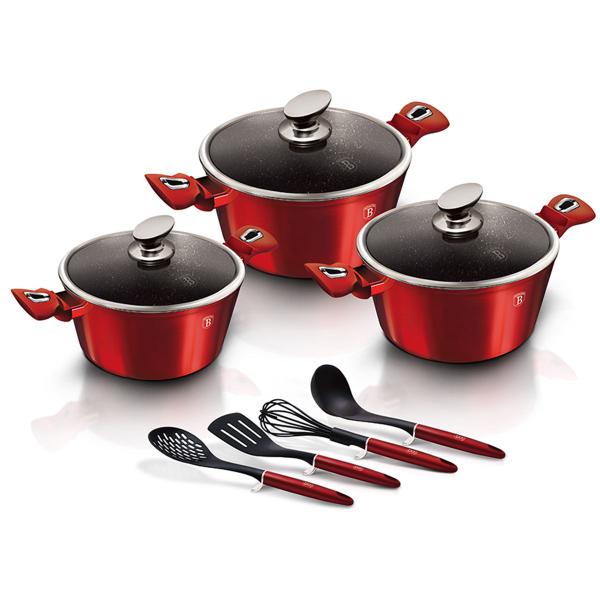 Imagem de Jogo panelas e utensílios 10 peças Burgundy Berlinger Haus Kit Cozinha Gourmet Forno Fogão Cooktop indução Frigideira Espatula 