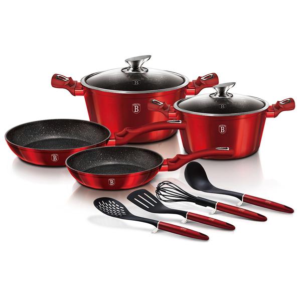 Imagem de Jogo panelas e utensílios 10 peças Burgundy Berlinger Haus Kit Cozinha Gourmet Frigideiras Caçarolas Espátula Forno Fogão Cooktop Indução 