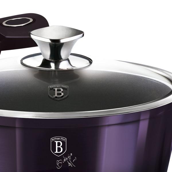 Imagem de Jogo Panelas Tripla Camada de Marmore e Utensílios 10 peças Purple Berlinger Haus Kit Acessorios de Cozinha Antiaderente Tampa de Vidro