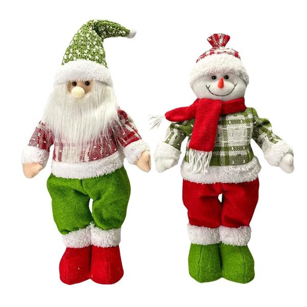 Imagem de Jogo Papai Noel e Boneco de Neve Em Pé Pelúcia Funny Tricot Verde e Vermelho 40cm - Magizi