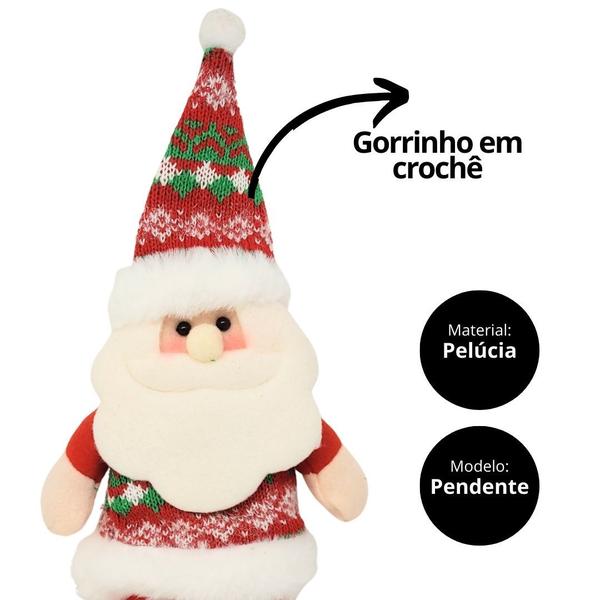 Imagem de Jogo Papai Noel e Mamãe Noel Pelúcia Pendente 30cm Gorro Crochê 4 Peças - Master Christmas