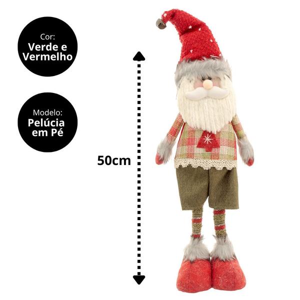 Imagem de Jogo Papai Noel Em pé e Boneco de Neve Sentado Pelúcia Prime 56cm Xadrez Verde e Vermelho - Bela Flor