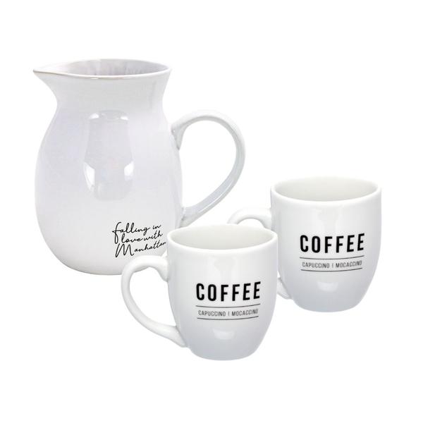 Imagem de Jogo Para Café Da Manhã Com 2 Canecas Porcelana 300ml E Jarra Branca 1L