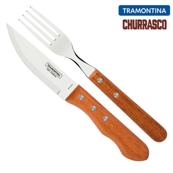 Imagem de Jogo Para Churrasco Tramontina 12Pç Jumbo Madeira Garfo Faca