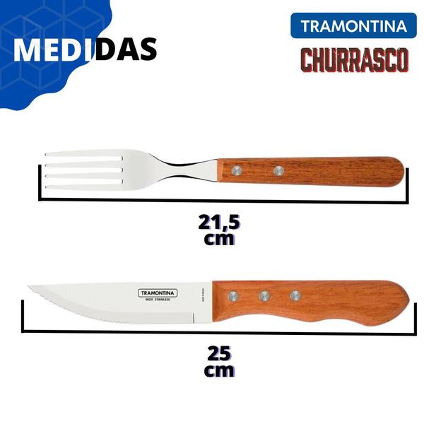 Imagem de Jogo Para Churrasco Tramontina 12Pç Jumbo Madeira Garfo Faca