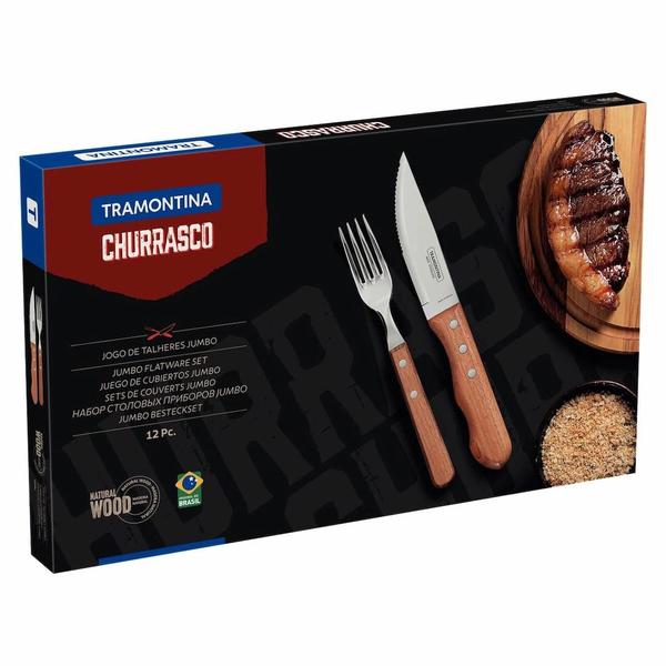 Imagem de Jogo para Churrasco Tramontina Aço Inox Cabos de Madeira Jumbo 12 Peças