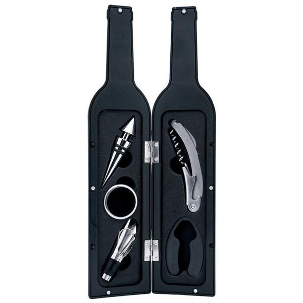 Imagem de Jogo para Vinho em Inox Mini Garrafa com 3 Peças 23 cm - Mimo Style - AC12536