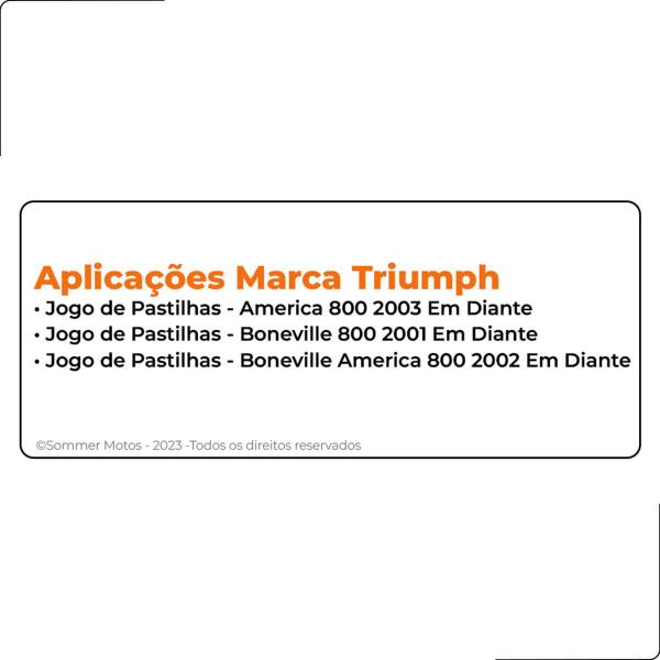 Imagem de Jogo Pastilha Freio Dianteiro+Traseiro Triumph Speedmaster 800 T-mac