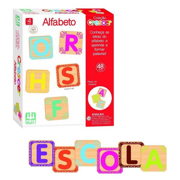 Jogo Pedagógico Descobri Letras do Alfabeto 48 Pçs MDF Educativo para Alfabetização - NIG Brinquedos Imagem de Jogo Pedagógico Descobri Letras do Alfabeto 48 Pçs MDF Educativo para Alfabetização - NIG Brinquedos