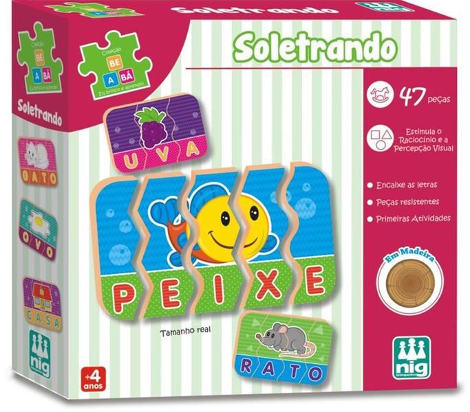 Jogo Pedagógico Encaixando Letras Soletrando Palavras 47 Peças em Madeira Educativo Be a Bá NIG - NIG Brinquedos Imagem de Jogo Pedagógico Encaixando Letras Soletrando Palavras 47 Peças em Madeira Educativo Be a Bá NIG
