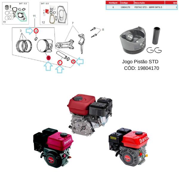 Imagem de Jogo Pistão STD 68mm do Motor de 6.5cv Buffalo Branco