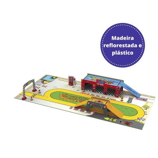 Imagem de Jogo Playset Pista Shop Hot Wheels em Madeira Reflorestada 19 Peças Xalingo - 23265