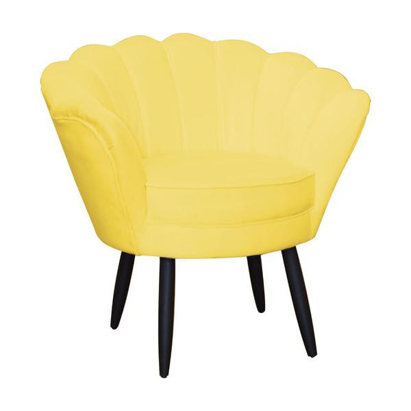 Imagem de Jogo Poltrona Estofada Com 1 Puff Pés Palito Clínica Pétala Suede Amarelo - DL Decor