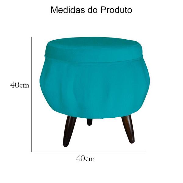 Imagem de Jogo Poltrona Estofada Com 1 Puff Pés Palito Clínica Pétala Suede Azul Turquesa - DL Decor