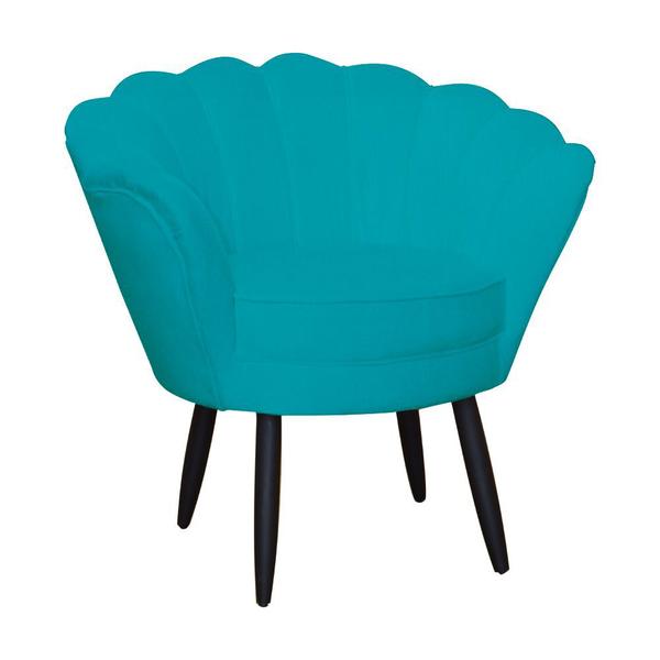 Imagem de Jogo Poltrona Estofada Com 1 Puff Pés Palito Clínica Pétala Suede Azul Turquesa - DL Decor