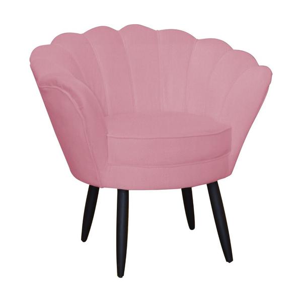 Imagem de Jogo Poltrona Estofada Com 1 Puff Pés Palito Clínica Pétala Suede Rosa Barbie - LM DECOR