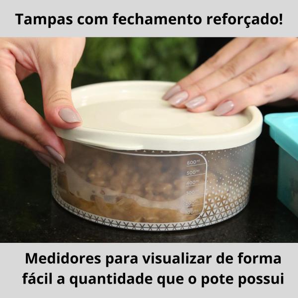 Imagem de Jogo Potes de Mantimentos Cozinha Kit Conjunto 11 Peças Plástico Alimentos Com Medidor - Branco