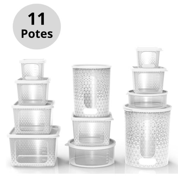 Jogo Potes de Mantimentos Cozinha Kit Conjunto 11 Peças Plástico Alimentos Com Medidor - Branco - Potte Imagem de Jogo Potes de Mantimentos Cozinha Kit Conjunto 11 Peças Plástico Alimentos Com Medidor - Branco