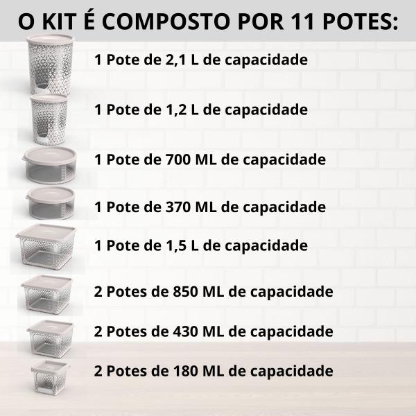 Jogo Potes de Mantimentos Cozinha Kit Conjunto 11 Peças Plástico Alimentos Com Medidor - Branco - Potte Imagem de Jogo Potes de Mantimentos Cozinha Kit Conjunto 11 Peças Plástico Alimentos Com Medidor - Branco