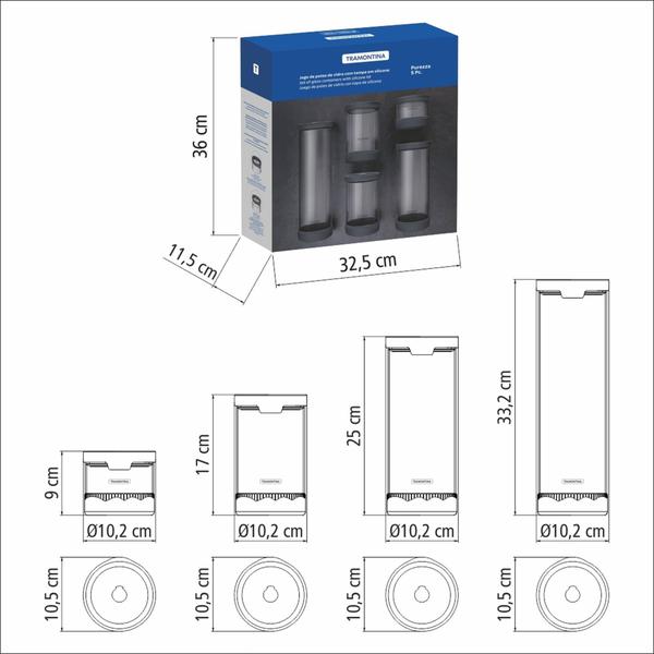 Imagem de Jogo Potes Vidro Herméticos Tramontina Purezza Borosilicato Tampa