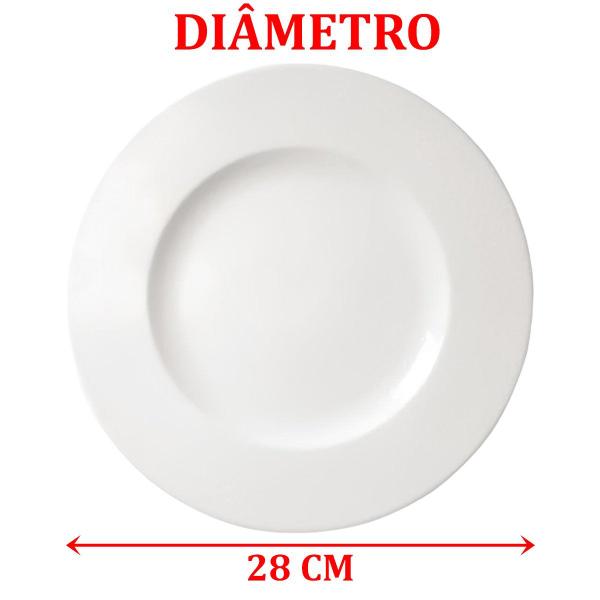 Imagem de Jogo Prato Raso Jantar 10Pçs 10Pessoas Aba Larga Branco 28cm