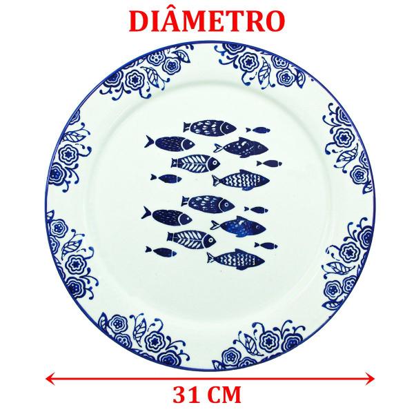 Imagem de Jogo Prato Raso Jantar 4 Pessoas 4Pçs Peixe Mar Praia 31cm