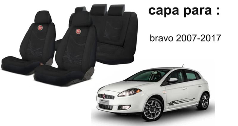 Imagem de Jogo Premium Fiat Bravo 2014-2017 + Capas Tecido, Volante e Chaveiro - Personalização