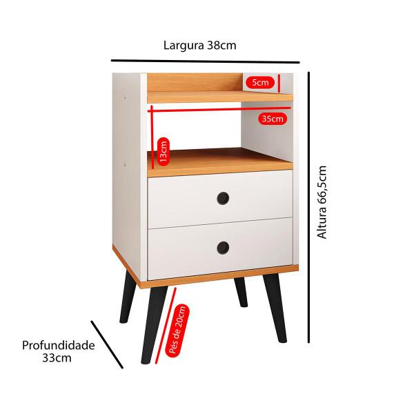 Imagem de Jogo Quarto 2 Mesinhas de Cabeceira Pequena Kit 2 Mesa Canto Lateral Cama Gaveta Nicho Retrô - Off/Cinamomo - RPM