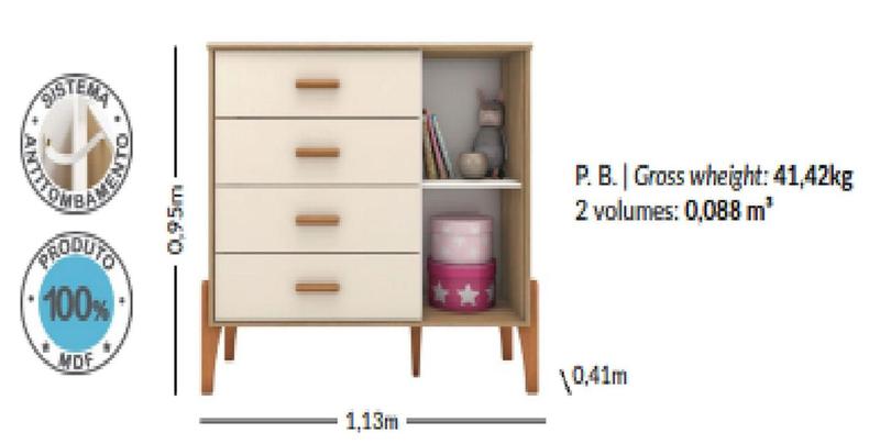 Imagem de Jogo Quarto Infantil Iris 100% MDF- Com Berço Mini Cama e Gaveteiro Sistema Antitombamento - Moveis Estrela