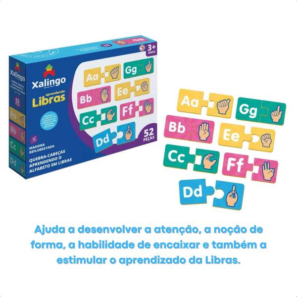 Imagem de Jogo Quebra-Cabeça Infantil Aprendendo o Alfabeto em Libras com 52 Peças - Xalingo 17587