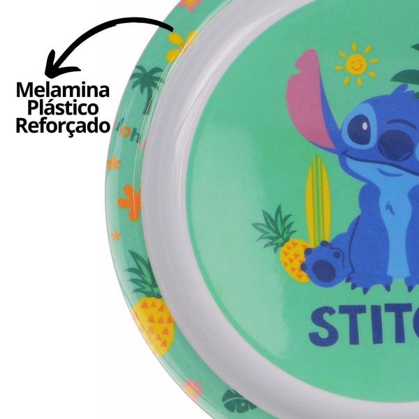 Imagem de Jogo Refeição Infantil Melamina Stitch Disney 5 Peças Incluso Lugar Americano - Tuut