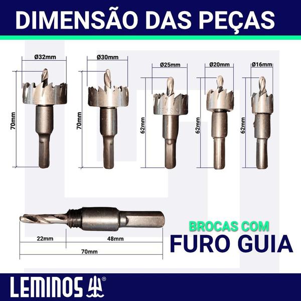 Imagem de Jogo Serra Copo Broca Fura Metal Aço Ferro 5 Peças 16 á 32mm Com Mola Profissional Resistente