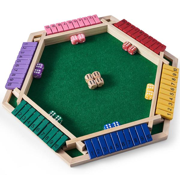 Imagem de Jogo Shut The Box Vamslove para 6 jogadores com 16 dados e bolsa