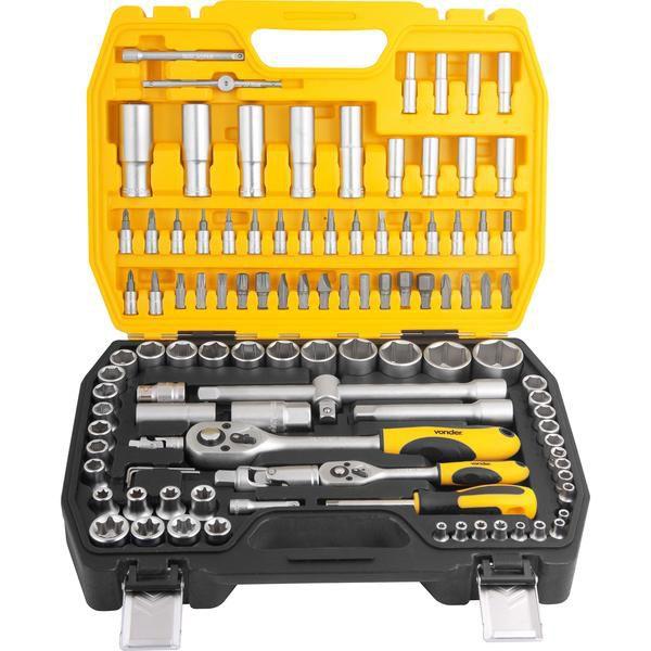 Imagem de Jogo soquete ponteira encaixe 1/4"e 1/2" com catraca 108 peças - Vonder